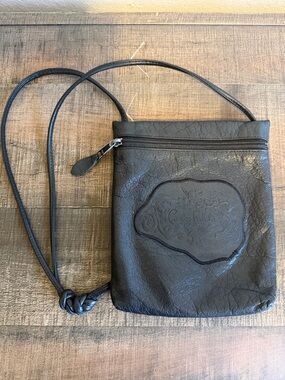 Carlos Falchi Black Leather Embossed Crossbody Bag